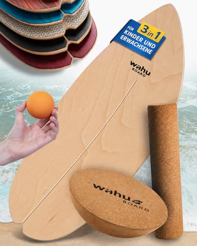 WAHU Balance Board - einzigartiges Board inkl. Halbkugel und Rocker Shape - Surf Balance Board - Gleichgewichtstraining für Kinder und Erwachsene - Board 100% Echtholz