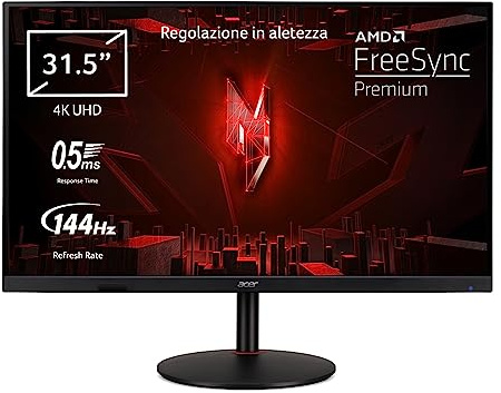 Acer Nitro XV322QKKV Moniteur de Jeu 31,5 (80 cm) 4K (UHD), 144 Hz, 1 ms (G2G), 0,5 ms (G2G Min.), 2 x HDMI 2.1, DP 1.4, Hauteur réglable, FreeSync Premium, Noir