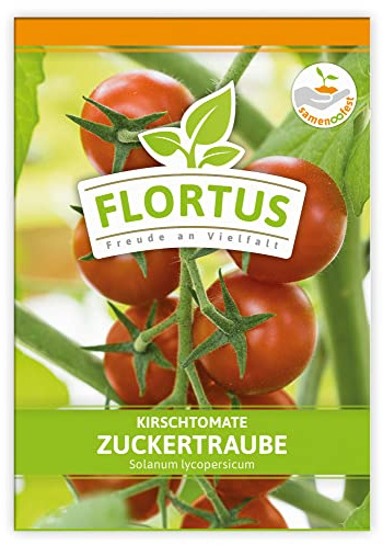 FLORTUS Kirschtomate Zuckertraube | Gemüsesamen | Tomatensamen | Kirschtomatensamen | Cocktailtomatensamen | Samen zur Anzucht für Garten, Balkon, Küche & Fensterbank