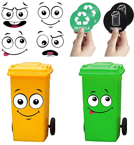 8 Sheets Bin Stickers Adhesive Cartoon Expressions Dustbin Sticker Decorative Wall Stickers Eyes and Mouth DIY Large Decal for Fridge Bins Wall, Indoor Outdoor (4pc expressions + 4pc logo)