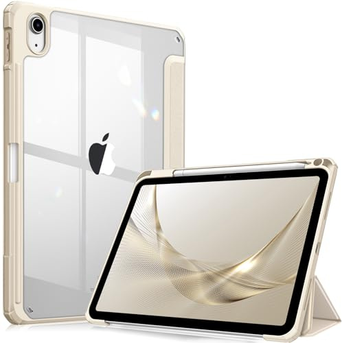 Fintie Hybrid Hülle für iPad (A16) 11 Generation 11 Zoll 2025, iPad 10 Generation 10.9 Zoll 2022 mit Stifthalter - Stoßfeste Schutzhülle mit transparenter Hartschale auf der Rückseite, Champagner
