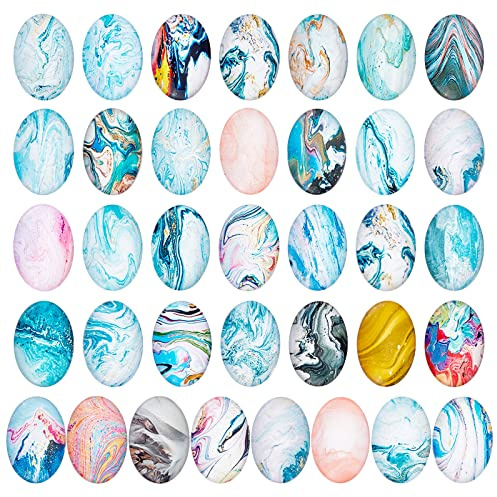 PandaHall 40 Stück Cabochons für Die Schmuckherstellung, 25x18mm Oval Foto Glas Cabochon Marmor Muster Mosaikfliesen Glaskuppel Cabochons Für Weihnachten Hochzeit Ohrring Halskette Schlüsselanhänger