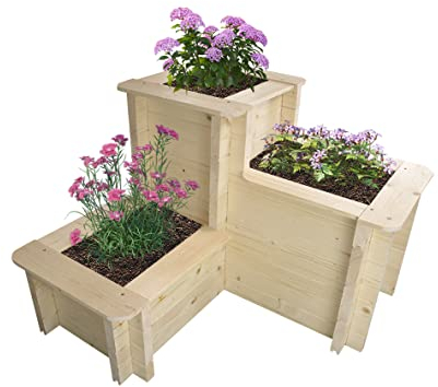 TIMBELA Hochbeet Holz - 78x78xH59 cm - Blumenbeet für Garten - Kräuterbeet - Pflanzkasten Holz - Hochbeet Balkon Garten Terrasse - Solid 28 mm Pine/Spruce Wood M622