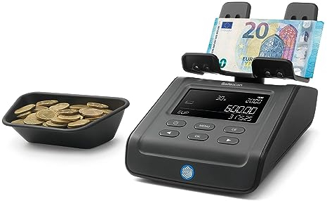Safescan 6165 Geldzählmaschine, Wertzählung für Münzen und Banknoten, Vouchers und Chips - Münzzähler mit automatischer Münzrollenerkennung - die Geldwaage speichert individuelle Zählergebnisse