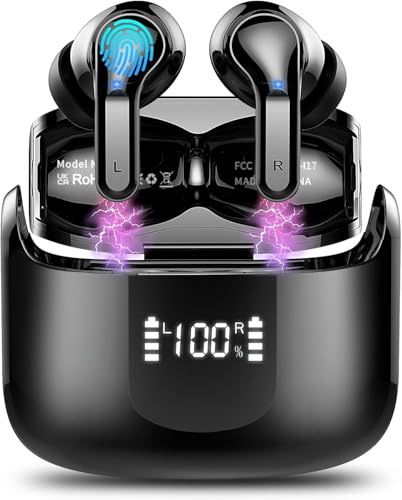 Ecouteurs Bluetooth sans Fil, Écouteur Bluetooth 5.3 HiFi Stéréo, Ecouteurs sans Fil avec CVC8.0 Antibruit Mic Casque, 40H Durée de Lecture, Oreillette Bluetooth IP7 Étanche/Écran LED, Noir[2024 New]