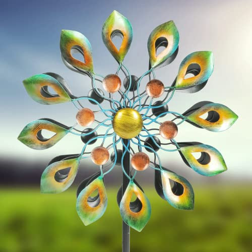 DIBIEECN Kinetische Windspiele mit Gartenpfahl, 190 cm, groß, mit Gartenpfahl, Metallskulptur-Dekorationen, Outdoor-Windmühle, Dual-Direction für Hofkunst, Rasendekoration, Geschenkideen