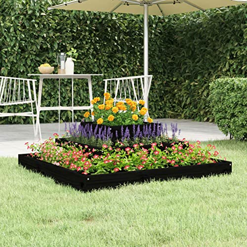Camerina Pflanzkübel Schwarz 80x80x27 cm Massivholz Kiefer Bonsai Schale Groß PflanzküBel Hoch