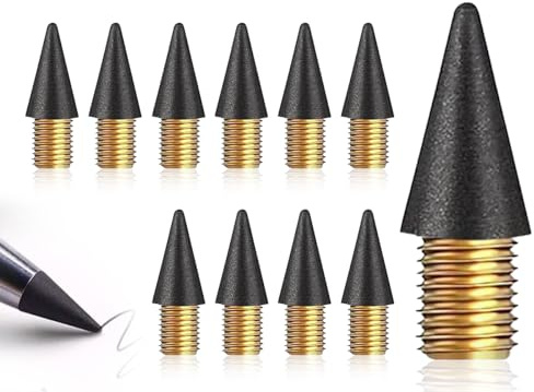 KAPSING Lot de 10 mines de crayon sans encre, recharges interchangeables, crayon graphite, tête interchangeable, mine de crayon, noir