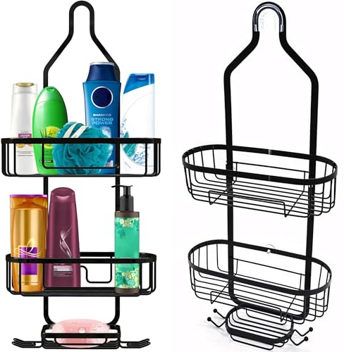 Retoo Duschablage zum Hängen mit 2 Körben 26 x 11 x 55,5 cm, Duschregal an Duschkabinen, Duschkorb mit Seifenhalter, Rostfrei, Hängekorb für Duschgel, Shampoo, Badekugeln, Badebürste, Bad