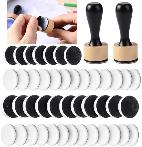 Briartw 46 Packungen Mini-Tintenmischwerkzeug mit Schaumstoff-Set, 2 runde Alkoholtinte Mini-Applikatorwerkzeuge und 44 Ersatzschwamm, flache Schaumstoff-Pads, Kunstzubehör für Distressing Blending