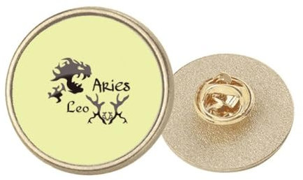 Brosche mit Löwen-Widder, rund, Metall, goldfarben, 1 Paar, M, Metall