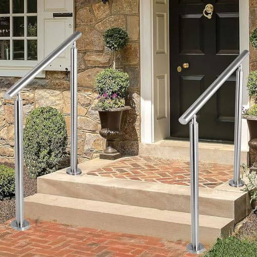 Barandilla de escalera para exteriores, barandilla de metal de acero inoxidable, pasamanos de transición flexible de 2 o 3 escalones para jardín, entrada de casa, pasamanos para escaleras de hormigón