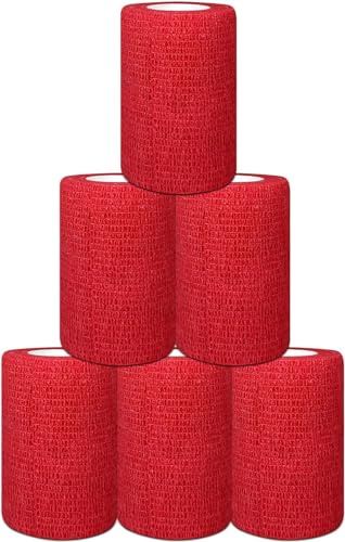 6 Rollos de Venda Cohesiva Roja Autoadhesiva 7,5 cm x 4,5 m | Banda Venda Cinta Vendaje Adhesiva Deportiva Elástica Tape Crossfit Dedos