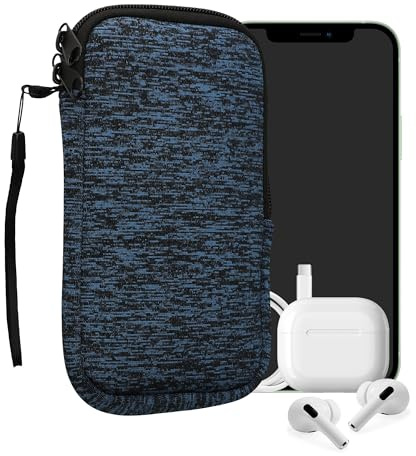 kwmobile Neopren telefonväska storlek XL – 6,7/6,7 tum – universell mobilväska med dragkedja, handledsrem – djup ocean/svart