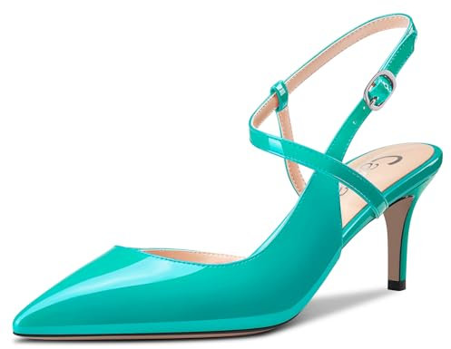 Castamere Mujer Puntiaguada Punta Medio Gatito Heel Correa Tobillo Pumps Slingback Dress Sandalias Cierre con Hebilla Oficina Zapatos 6.5 CM Heels Azul Cian 39 EU