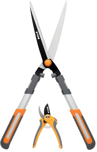 AIRAJ 61cm Garden Hedge Shears – Hardened Carbon Steel Wavy Blades, Anti-Rust Coating, Lightweight Ergonomic Hedge Shear for Trimming Hedges, Bushes, Boxwood, Grass & Borders