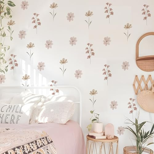 Neukids Boho Aquarell rosa Gänseblümchen Kinder Wandaufkleber, Mädchen Wandtattoo Kinderzimmer Aufkleber für Kinder Schlafzimmer Wohnzimmer Kindergarten Fenster Wanddekoration