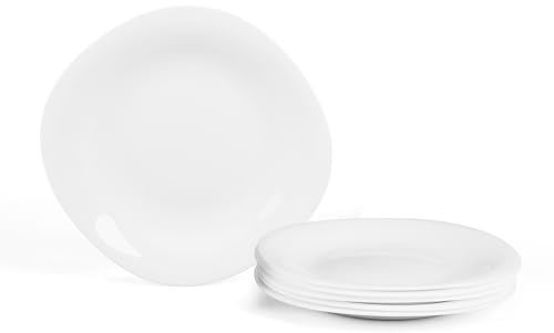 LaGlint 6 Piezas Juego de Platos Llanos de 25,4cm, Blanco Cuadrado Platos Servir para cena/filete/plato principal, resistente a los arañazos, Aptos para Lavavajillas y Microondas