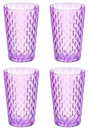 sourcing map 4Pcs Plastic Drinking Cups, Transparent Unbreakable Reusable Water Tumblers Stackable Drinking Glasses for Coffee, Milk, Juice, Purple