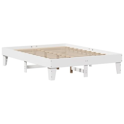 vidaXL Massivholzbett, Holzbett ohne Matratze mit Stauraum, Bettgestell mit Lattenrost, Bett Doppelbett für Schlafzimmer, Weiß 140x200cm Kiefernholz