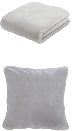 Gözze Premium Cashmere-Feeling Decke und 2er Set Cashmere-Feeling Kissen, 180x220 cm + 50x50 cm, Farbe: Silber