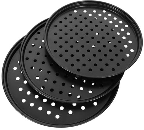CONGARTENO 3pezzi Teglie Per Pizza Al Carbonio Con Fori Antiaderenti e Resistenti Per Forno e Cottura Uniforme