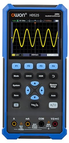HDS25 OWON Oscilloscope Multimeter 25MHz Bandwidth Dual Channel Handheld Oscilloscope with 250 MSa/s Sample Rate Digital Multimeter Tester