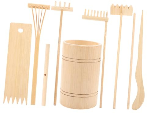 Happyyami Kleiner Gartengeräte Satz Sand Gartenrechen Leicht und Platzsparend für Sandtisch und Kleine Sandkästen zur Dekoration und Meditation
