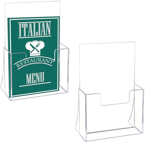 Soporte para Folletos A5 de Acrílico, 2 Piezas Expositor Metacrilato 140x76x208mm Sobremesa para Oficina, Recepción