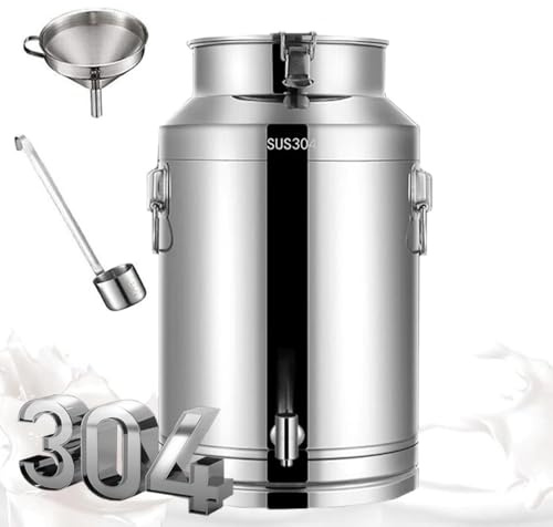 20L Bidon à lait en acier portable inoxydable 304,Avec robinet seau à lait seau à vin 5.28 gallons,avec couvercle scellé,Convient pour le stockage du lait et du vin,des liquides et des solides