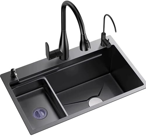 SaryEdge Kitchenware Küchenspüle aus Edelstahl 304, Nano-Spüle mit ausziehbarem Wasserhahn mit DREI Geschwindigkeiten, Großraum-Design, Wasserfall-Barspüle, Küchenarbeitsplatz(65 cm – Einheitsgröße