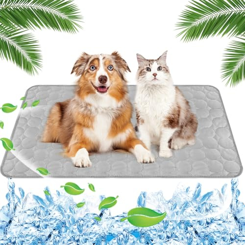 Yegookay Hundekühlmatte Kühlmatte Hund Selbstkühlend 70x100cm Groß Cat Cool Kühldecke Abkühlung für Kaninchen Kühlungsmatte Katze Hundebett Kühlend Kühlende Sofadecke Eisseide Hundedecke Grau XL