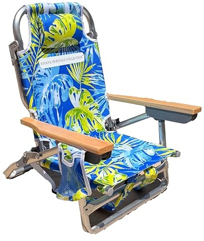 Evolve Heritage Collection Premium Kids Beach Chair w/Wood Arms & Backpack Carry - Ultra-Lightweight, Foldable, Reclining, Multi-Position
