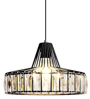 ZTTECH Lámpara de Techo Moderna de Cristal Altura Regulable Lámpara Colgante de Metal y Vidrio Casquillo E27 Compatible con Bombillas Regulables para Cocina Comedor Dormitorio (Negro, 32cm)