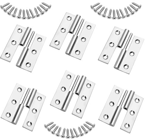 Akamino 6 Pcs 3 Lift Off Hinge, Detachable Stainless Steel Door Hinges with Screws, Small Slip Joint Flag Hinges for Door Window Cupboard (3 Pcs Right Handed+ 3 Pcs Left Handed)