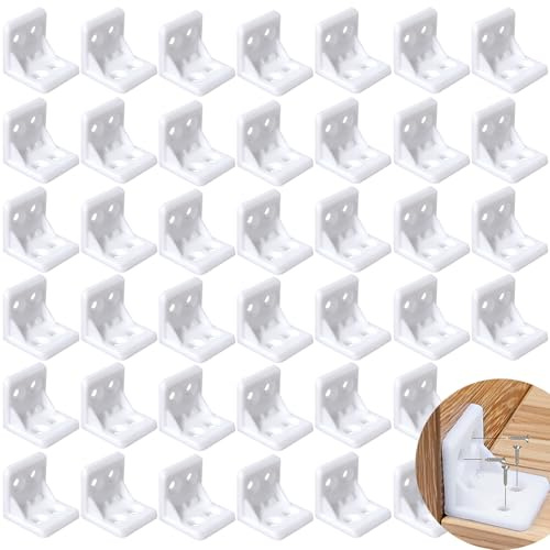 40 PCS White Plastic Corner Brackets Right Angle Corner Support Brace Shelf Support Corner Brace L Shape Corner Bracket for Furniture Kitchen Cabinet Bookcase Closet Wardrobe Cupboard Supports