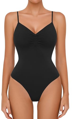 Avidlove Body Suits for Womens Sexy Ruched V Neck Bodysuits Backless Double Lined Cami Going Out Tank Tops Club Country Concert Summer Outfits Black M