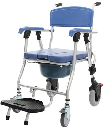 Duschstuhl, Klappbares Duschsitz mit Rädern & Weicher Sitz, Armlehnen und Rückenlehne Toilettenstuhl Badestuhl Duschstuhl für Senioren, Personen mit Behinderungen, Tragfähigkeit von 150 kg,
