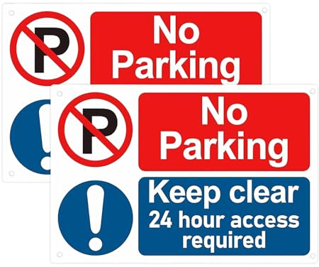 2 Pack No Parking Signs Outdoor,Keep Clear,24 Hour Access Required Warning Sign,Self-Adhesive No Parking Signs Driveway With 4 Pre-Drilled Holes In Durable,Rainproof PVC Sheet Material,300x200x1mm