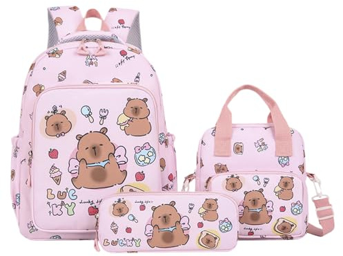 Zaino per la scuola, casual, pratico organizer da viaggio, comodo zaino per bambini, con astuccio, soluzione elegante per ragazze, vita quotidiana, scuola, libero, Colore: rosa., Siehe
