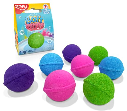 ZIMPLI - 8 x Baff Bombz Value Party Favours Set, Party Bag Fillers for Children, Fizzing Bath Bombs Stocking Fillers, Birthday Gifts for Boys & Girls