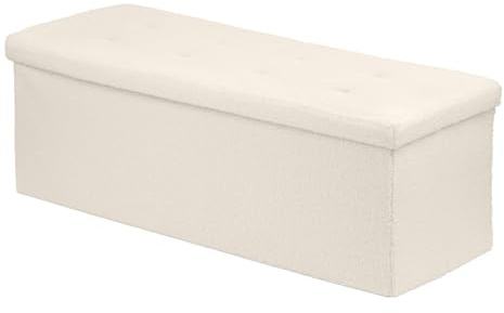 Harbour Housewares Foldable Storage Ottoman - 111 x 37 x 39cm - Boucle - 1x Large Wooden End of Bed Bedroom Living Room Toy Chest Shoe Box Blanket Bench Footstool Foot Stool Seat with Lid