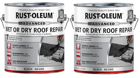 Rust-Oleum Advanced Wet or Dry Asphalt Based Roof Repair Cement, Gallon, Black, 2 Pack