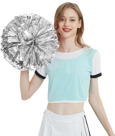 Cheerleading-Pompons, Cheerleader-Pompons, 2er-Pack, mehrfarbige Samtblume for die Teamleistung(Silver)