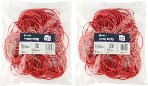 D.RECT - Elastic Band | 100 g Bag | Rubber Ring | Size: 1.5 x 1.5 mm 1/2 Circumference 80 mm | Perfect for Household and Office | Reusable | Very Durable | Red (Pack of 2)