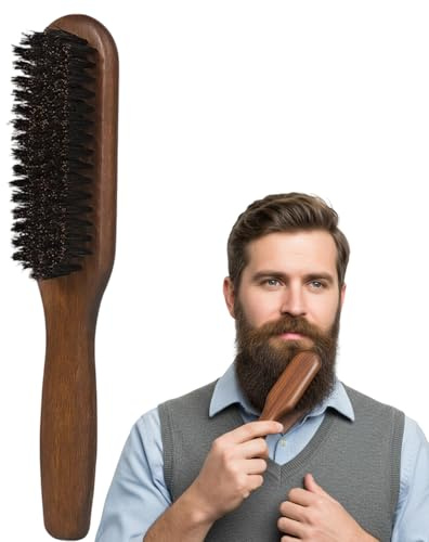 Boar Bristle Brush, Mens Beard Brush With Beechwood Handle, Beard Grooming Brush For Daily Care, Massaging Brush For Beard Growth,Hair Brush For Men, Dark Brown