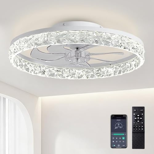 RLMIEL 50CM Reversible Lampara Techo Ventilador,6 Velocidades Ventiladores de Techo con Mando & APP,LED Dimmable Luz Techo con Ventilador,Lamparas Ventilador de Techo para Dormitorio