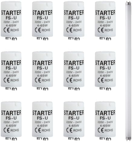 12 Stück Universal Starter für Leuchtstoffröhren, 4–65 W 220–240 V Neonröhren Fluorescent Tube Starter Schnellzündung für Fluoreszenzlampen mit Vorschaltgerät, FS-U Ersatzstarter für Haushalt Gewerbe