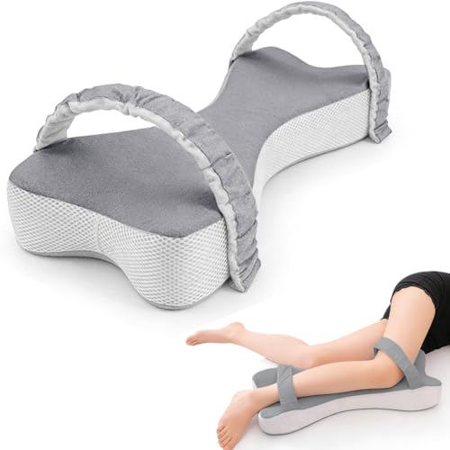 Kniekissen für Seitenschläfer - Extra Großes Beinkissen zwischen den Beinen zum Schlafen, 53 cm Memory Foam zur Linderung von Hüft-, Rücken- & Knieschmerzen, Verstellbarer Gurt für Seit (Grau)