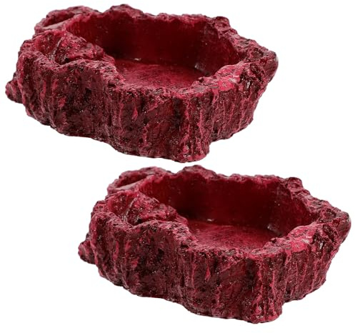NESTINGHO Plato de Agua para Reptiles de Resina Rojo, 2 Piezas Colocación Estable Que Movimientos, Adecuado para Escritorio y Alimentación de Reptiles y Serpientes